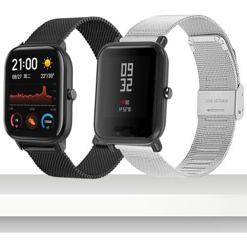 Snap buttonMilanese Metal Watchband For Huami Amazfit Bip / GTS Stainless Steel Slide Fastener Watch Band Wristband Strap