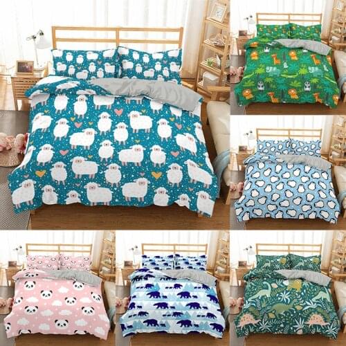 ZEIMON 2/3 pcs Bedding Set Cartoon Animals Adult Kids Duvet Cover Pillowcase Dinosaur Comforter Covers Girl Boy Bedclothes