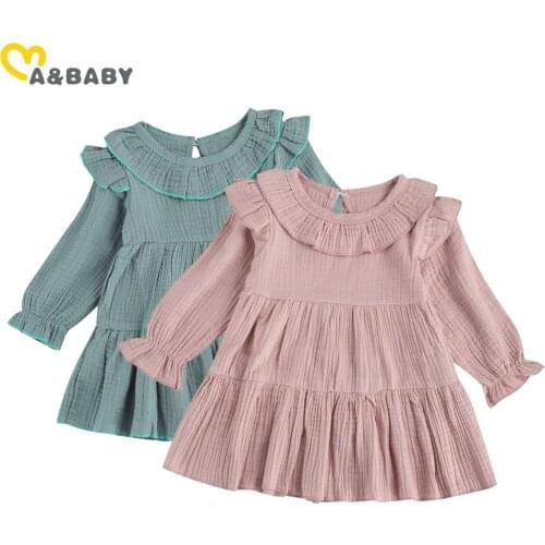 Ma&Baby 1-4Y Spring Autumn Long Sleeve Baby Kid Girl Dress Vintage Peter Pan Collar Dresses For Girls Soft Solid Child Clothes