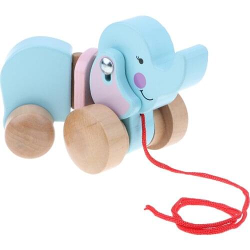 Cute Cartoon Elephant Pull Toy Wooden Walk ALong Pull Walking Toy For Baby Toddler Pull Along Toy for Kids