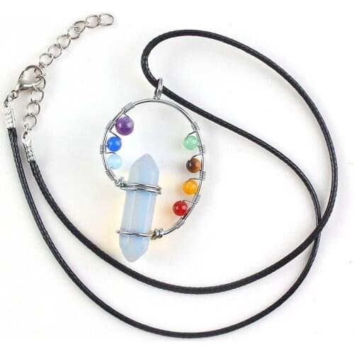 Trendy-beads Silver Plated Opalite Opal Hexagon with Round Beads Chakra Pendant Necklace Popular Jewelry