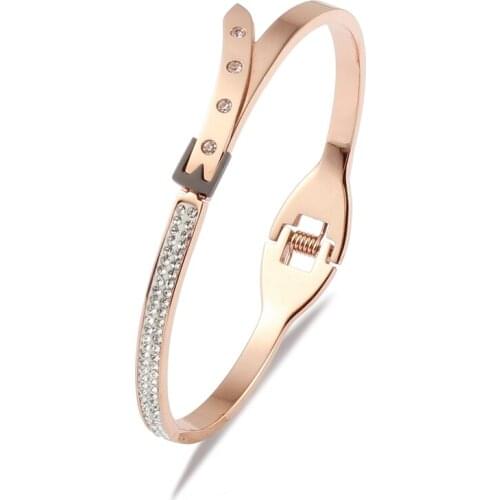 Fashion Rose Gold Cubic Zirconia Spring Bangle Bracelets Nickel Free Jewelry For Women 2020 HOT Bangle
