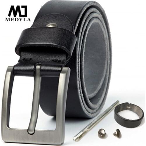 MEDYLA genuine leather mens belt soft natural leather without interlayer leather belt for mens solid metal buckle jeans belt