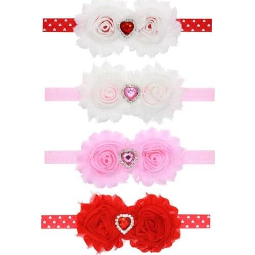 Newborn Soft Turban Lace Flower love heart rhinestone Headband Child Headwear Chiffon lace Flower Accessories 1pc HB064