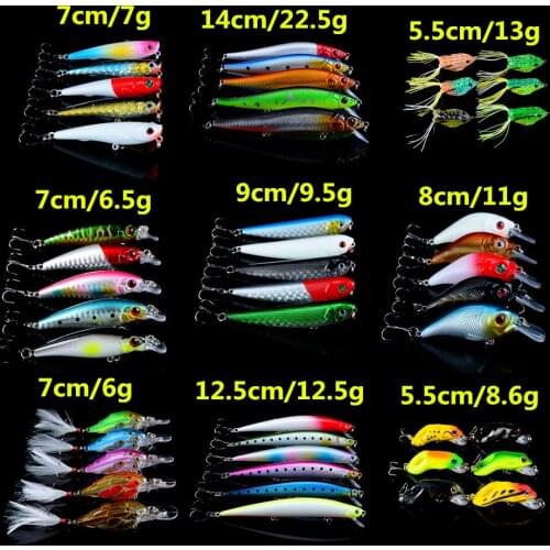 48pcs/lot Fishing Lures Set Mixed 9 Models Wobblers Fishing Tackle Minnow/Crank/Pencil Lure and Frog bait Mix 48 Colors Bait