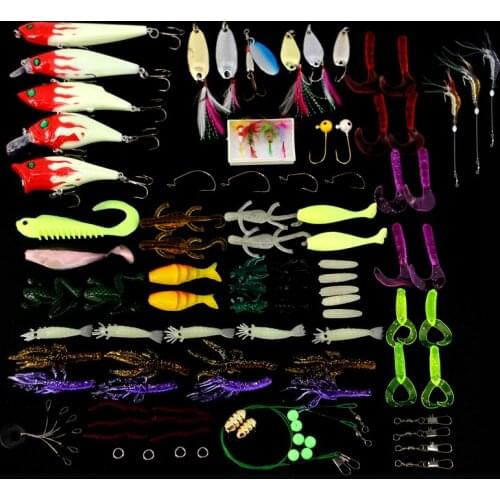 97pcs/lot Fishing Lures Set Mixed Minnow/Popper Fish Lure Box Spinner Spoon Cebo Grip Hook Isca Artificial Bait Kit Pesca