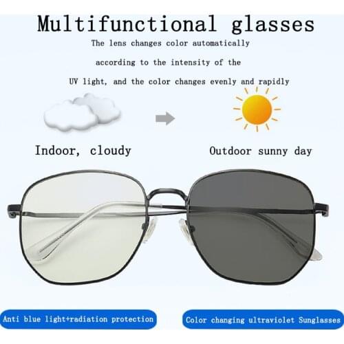 2020 New RMM polygon Anti blue light Discolored Sunglasses metal eyeglasses for men women multi-function Photochromic glasses