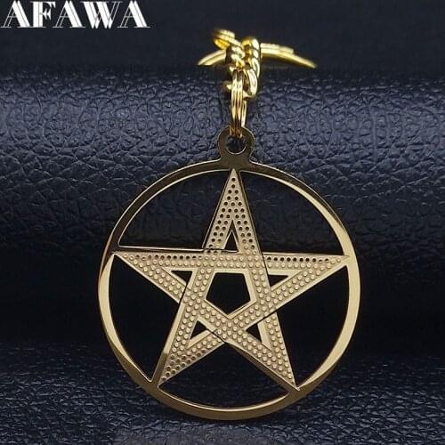2021 New Fashion Witchcraft Pentagram Stainless Steel Keychain for Women Gold Color Keyring Jewelry llaveros lote K77624B