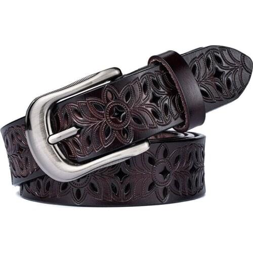 2021 new ladies Korean belt pin buckle youth hollow out all-match outdoor 105-115cm cowhide trouser belt with jeans