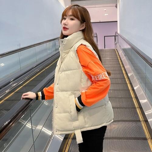 Autumn Winter Women Waistcoat Vest 2021 New Casual Stand collar Sleeveless Hooded Thick Warm padded Vest Outwear Coat
