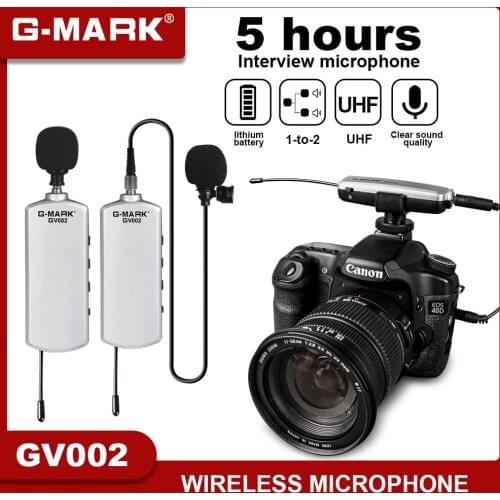 Lavalier Microphone G-MARK GV002 Wireless Lapel Mic UHF For Phone DSLR Camera Interview Live ASMR Show Recording Lithium Battery