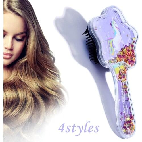 Girls Cartoon Unicorn Hair Brush Star Shape Air Cushion Comb Transparent Massage Hair Comb Plastic Comb Detangling Hair Brush