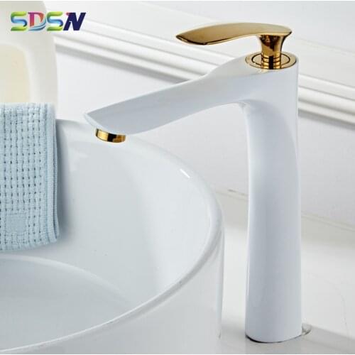 SDSN White Gold Basin Faucet with Quality Copper Alloy Single Handle Bathroom Mixer Faucet Hot Cold Bathroom Mixer Tap