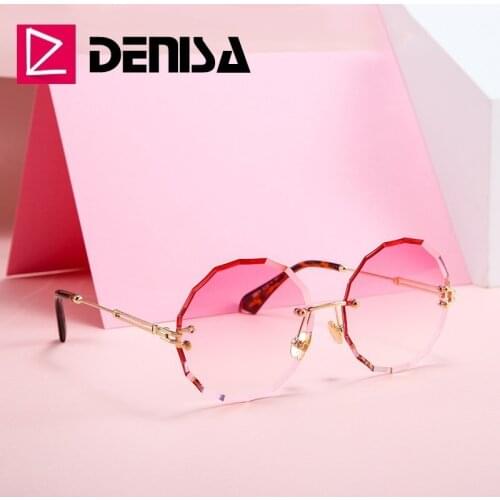 DENISA Vintage Round Sunglasses Women Men 2019 Fashion Rimless Glasses Retro Pink Sun Glasses Women UV400 zonnebril dames G18604