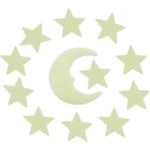 12Pcs Stars Moon Glow In Dark Fluorescent Decal Wall Stickers Home Creative Childrens Room Decoration Ceiling Wall Sticker