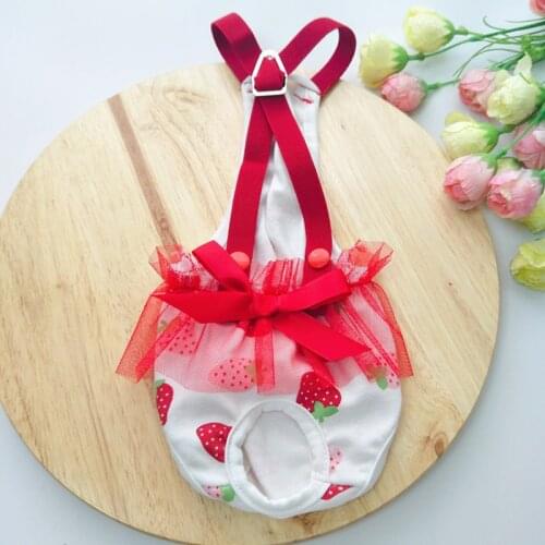 Cute Strawberry Pet Sanitary Physiological Pants Dog Diaper Female Dog Shorts Panties Menstruation Underwear Pet Briefs Jumpsuit