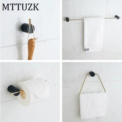 High Quality BrassBlack Gold Bathroom Hardware Set Paper Holder Towel Ring Robe Hook Towel Bar Toilet brush Bathroom Accessories