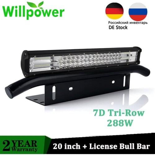 Willpower 20 inch 288W Offroad LED Bar Tri-Row Bull Bar Front Bumper License Plate Bracket Car Truck Driving 4WD 4x4 12V 24V