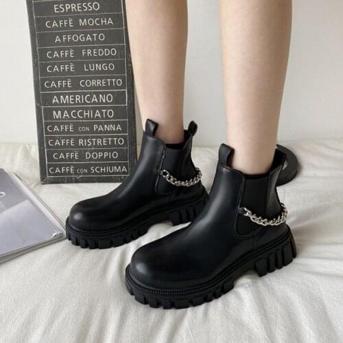 Womens Boots 2021 Female Ankle Boots Square Heels Ladies Shoes Autumn Winter Thick Bottom Non-Slip Chain Women Boots Fashion