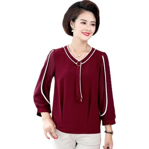 Womens Shirts 2020 Spring New Chiffon Shirt Large Size 5XL Middle-Aged Women Casual Shirt Summer Fall Fashion Base Shirt Top