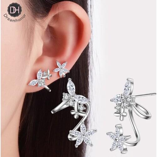 Dreamhonor 2021 Newest Design Fashion 925 Sterling Silver Zirconia Butterfly Clip Earrings For Women Earrings Jewelry