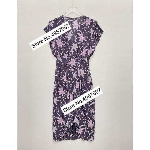 Ladies High Quality Viscose V Collar Floral Printed Midi Dress