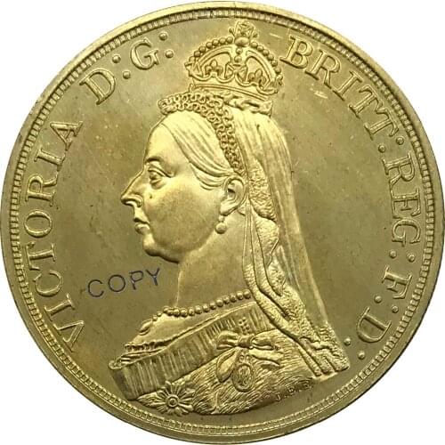 1887 United Kingdom 1 Crown Victoria 2nd portrait gold coin Collectibles Brass Copy Coin