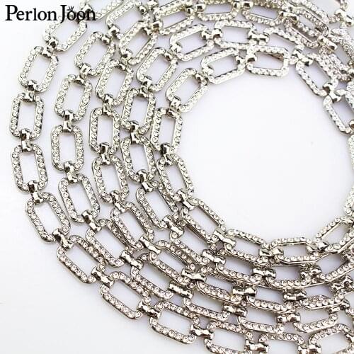 1 yard rectangular arrangement silver plated metal chain rhinestone trim for bags, shoes, jeans decoration accessories ML127