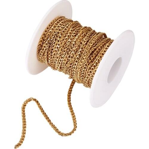 10m Unwelded Stainless Steel Twisted Chain roll Spool Bulk Curb Chains for Jewelry Making DIY Necklace Chains 4~5x3x0.8mm Golden