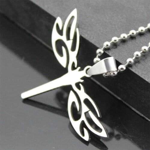 12 Pieces/Lot Men Silver Color Long Necklace Hollow Dragonfly Charm Statement Chokers Women Stainless Steel Chains Accessories