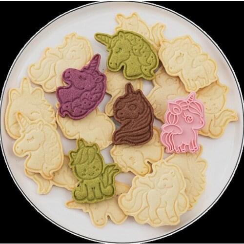 6Pcs/set Unicorn Shape Cookie Cutters Plastic 3D Cartoon Pressable Biscuit Mold Cookie Stamp Kitchen Baking Pastry Bakeware Tool