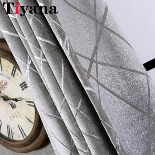 Tiyana American Elegant Thick Chenille Sliver Curtains For Living Room Grey Blinds Geometric Window Drapes Kitchen Panel P293X