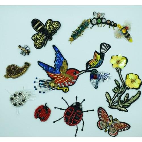 1pc bees ladybird animals patches 3D handmade rhinestone beaded Patches for clothes DIY sew on parches Embroidery appliques