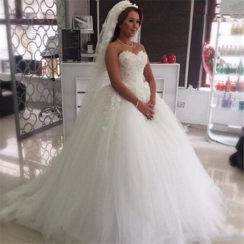 Ball Gown Wedding Dresses 2022 Puffy Bridal Gowns Plus Size With 3d Flowers Applique Princess Lace Wedding Gowns