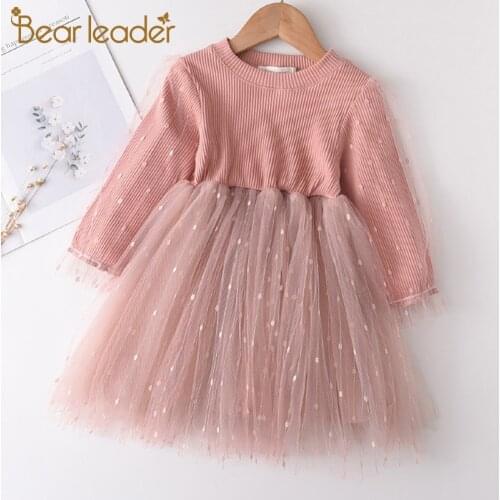 Bear Leader Girls Princess Party Dress 2021 Fashion New Children Sweet Costumes Kids Vestidos Mesh Lace Outfits Baby Casual Suit