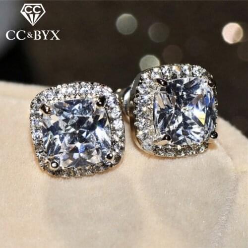 CC Stud Earrings For Women Trendy Jewelry Cubic ZIrconia Square Stone Bridal Wedding Engagement Brincos Accessories CCE643