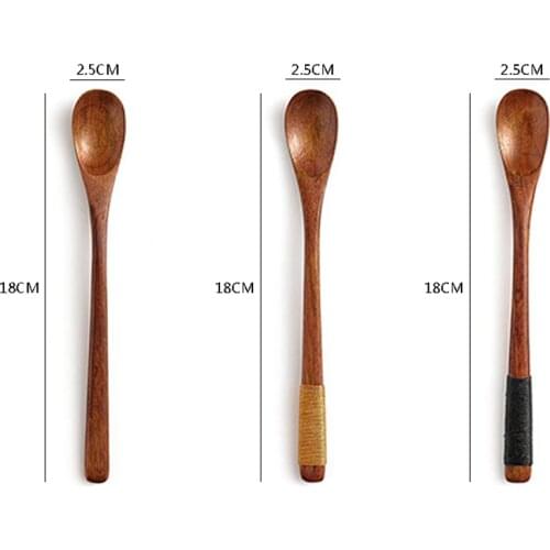 Japanese-style Wooden Long-handled Spoon Coffee Milk Tea Oatmeal Stirring Small Round Spoon Old Lacquer Nanmu Threading Spoon