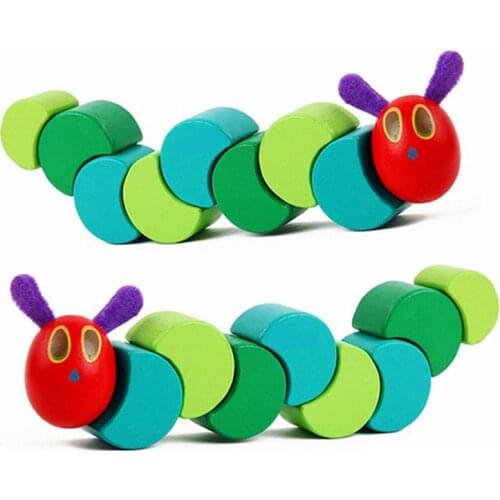 Baby Wood Block Creature Blocks Lovely Green Insects Twist Caterpillars Children Kids Educational Wooden Toys Train Montessori