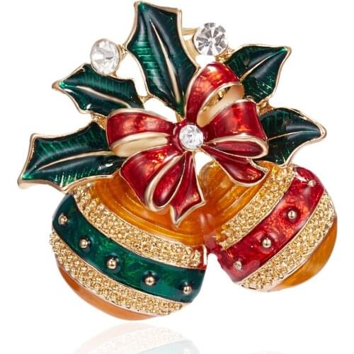 Enamel Xmas Bow Bells Brooches For Women Christmas Suit Pins Vintage Creative Gift Jewelry Coat Dress Accessories Hot Sales