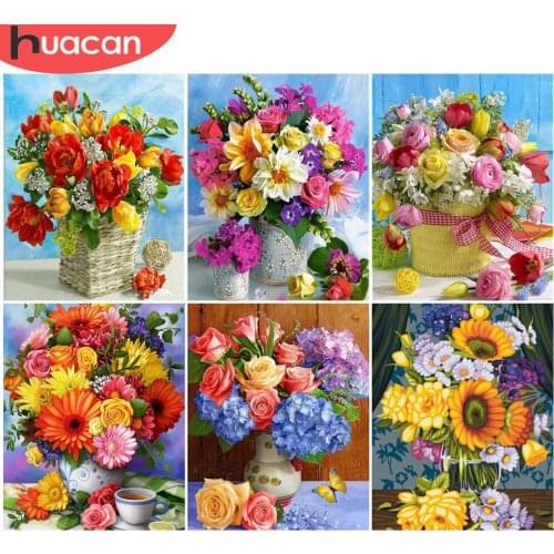 HUACAN DIY Frame Painting By Numbers Room Wall Art Pictures By Number Flowers For Adults Home Decoration 50x40cm