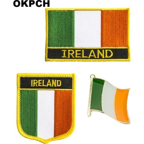 Ireland National Flag Embroidered Iron on Patches for Clothing Metal badges PT0012-3