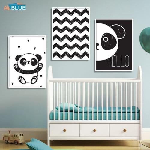 Lovely Panda Wall Art Canvas Painting Black White Cartoon Nordic Posters And Prints Wall Picture Kids Baby Room Bedroom Decor