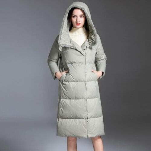 New style long down jacket Women wool collar thick Parcel type coats with a hood female duck down clothes medium black overcoat