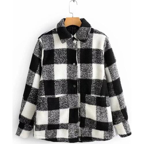 Vintage women elegant plaid jackets 2019 winter fashion ladies patchwork coats female thick woolen jacket girls oversize outfit