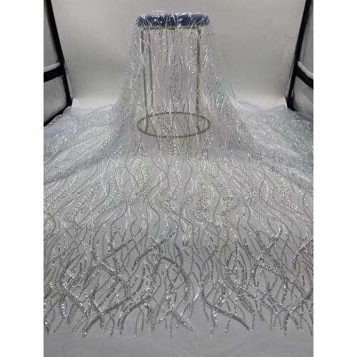 Hot-selling new solid color grass sequins with bead tube tulle embroidery, suitable for fashionable ladies' dress design fabric