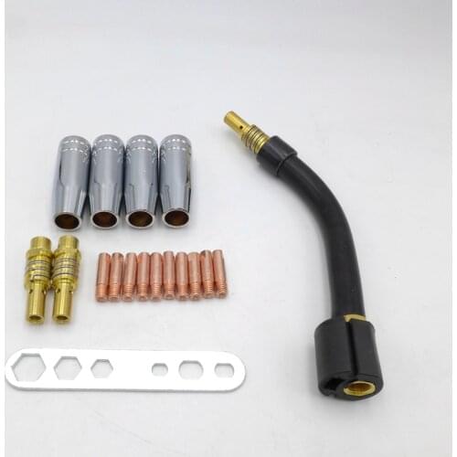 MB15 15AK Contact Tip M6x25 0.8/0.9/1.0mm Tips Holder Diffuser & Shield Cup & Swan Neck For MB-15AK Co2 MIG Welding Torch 18PK
