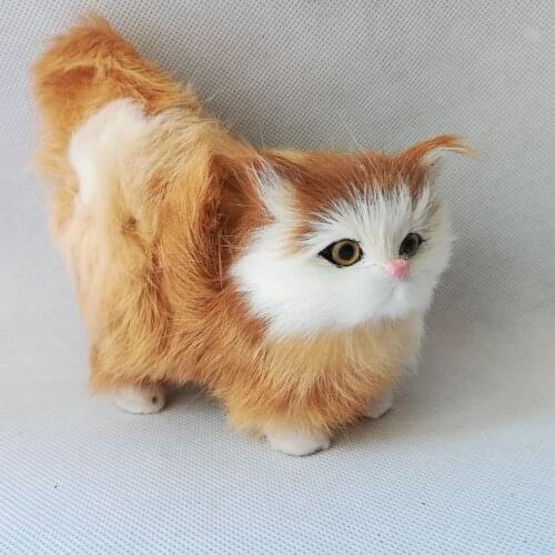 About 12x13cm yellow cat model polyethylene&furry furs standing cat real life toy model home decoration gift h1264