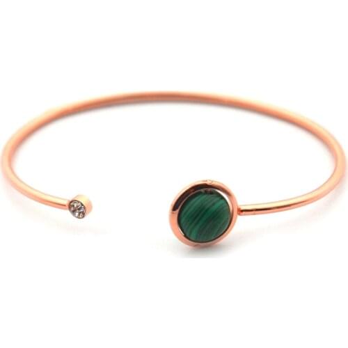 Fashion C-shaped Open Rose Gold Malachite Bracelet Couple Models Inlaid with Spherical Gems Copper Bangles Jewelry for Women