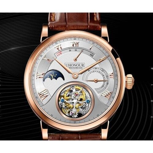 Men Tourbillion Watch Mechanical Hand Winding 25 Jewels Sapphire Alligator Leather Date Luxury Gift