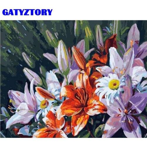 GATYZTORY 40x50cm Pictures By Numbers Flower Lily Kits Drawing Canvas DIY Pictures Oil Painting Hand Painted Gift Home Decor
